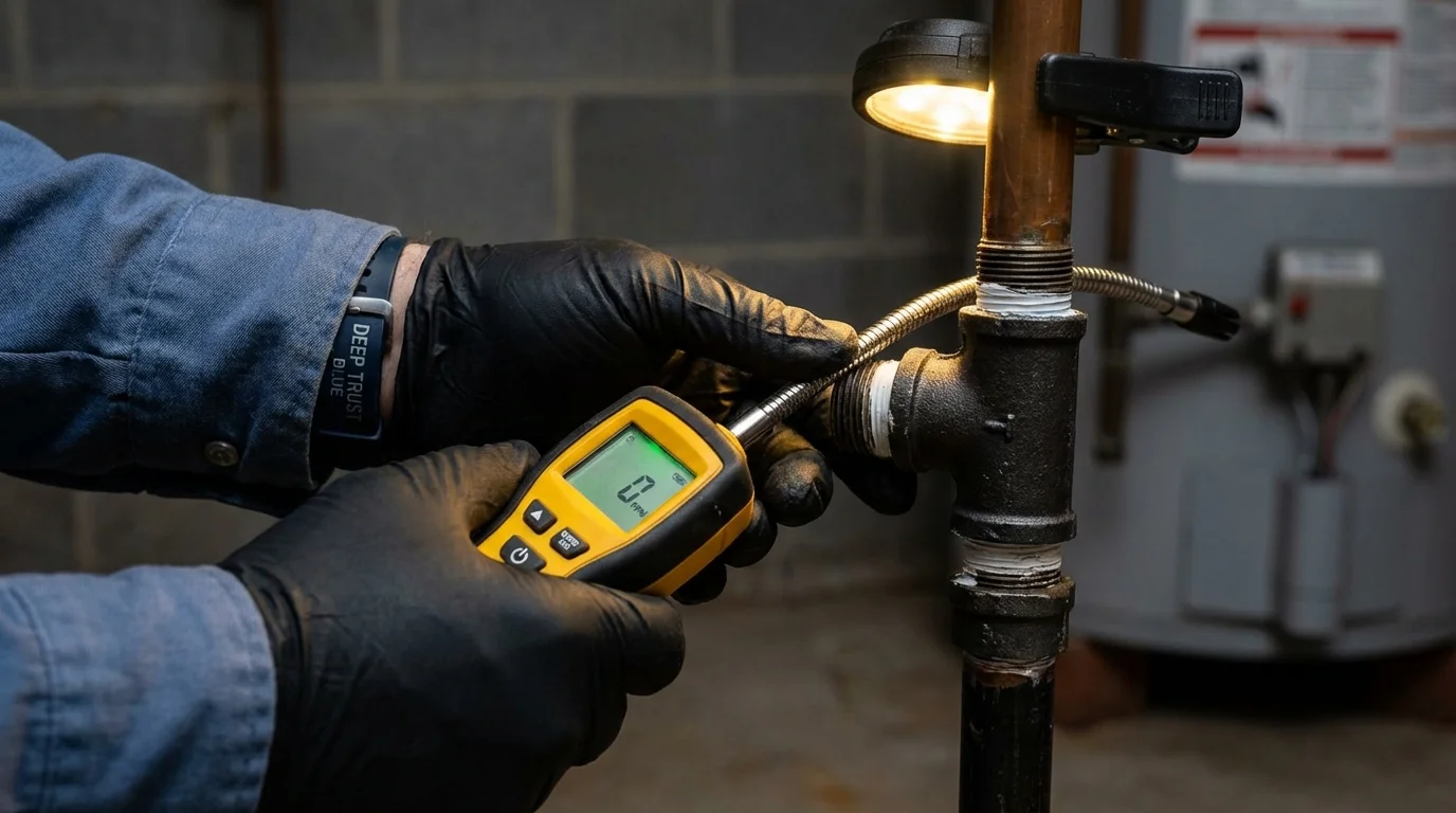 Gas leak detection with electronic sniffer by Johns Plumbing LLC in Lecompte